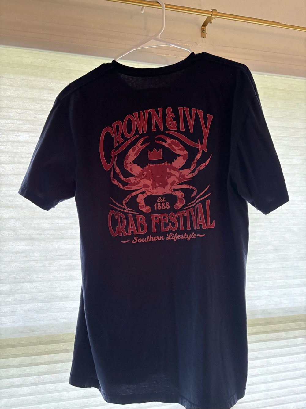 crown & ivy Black Tee with Red Crab Festival Graphic